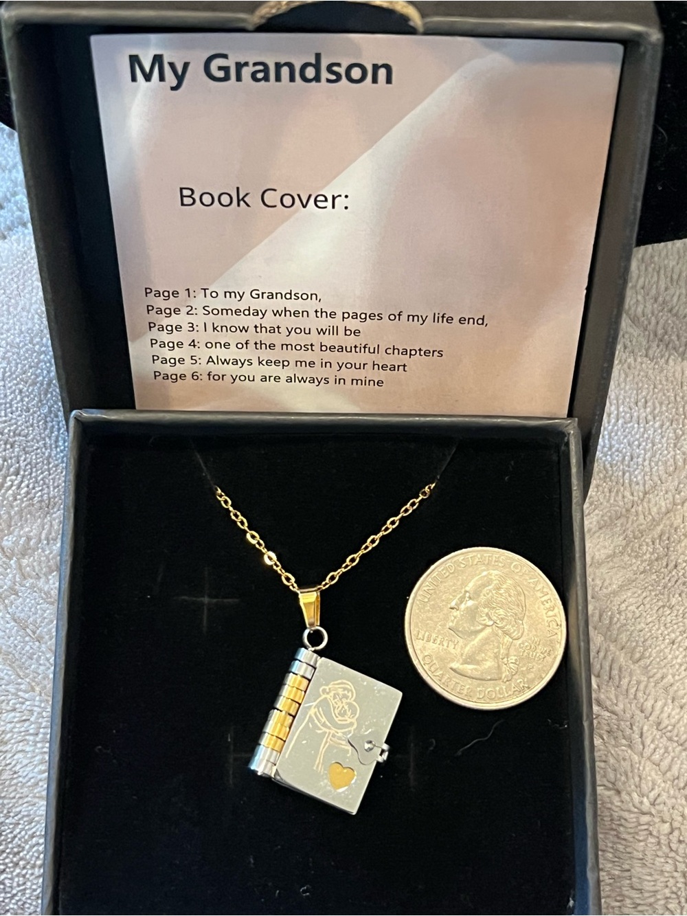 Grandson Book Locket Necklace - Silver & Gold tones